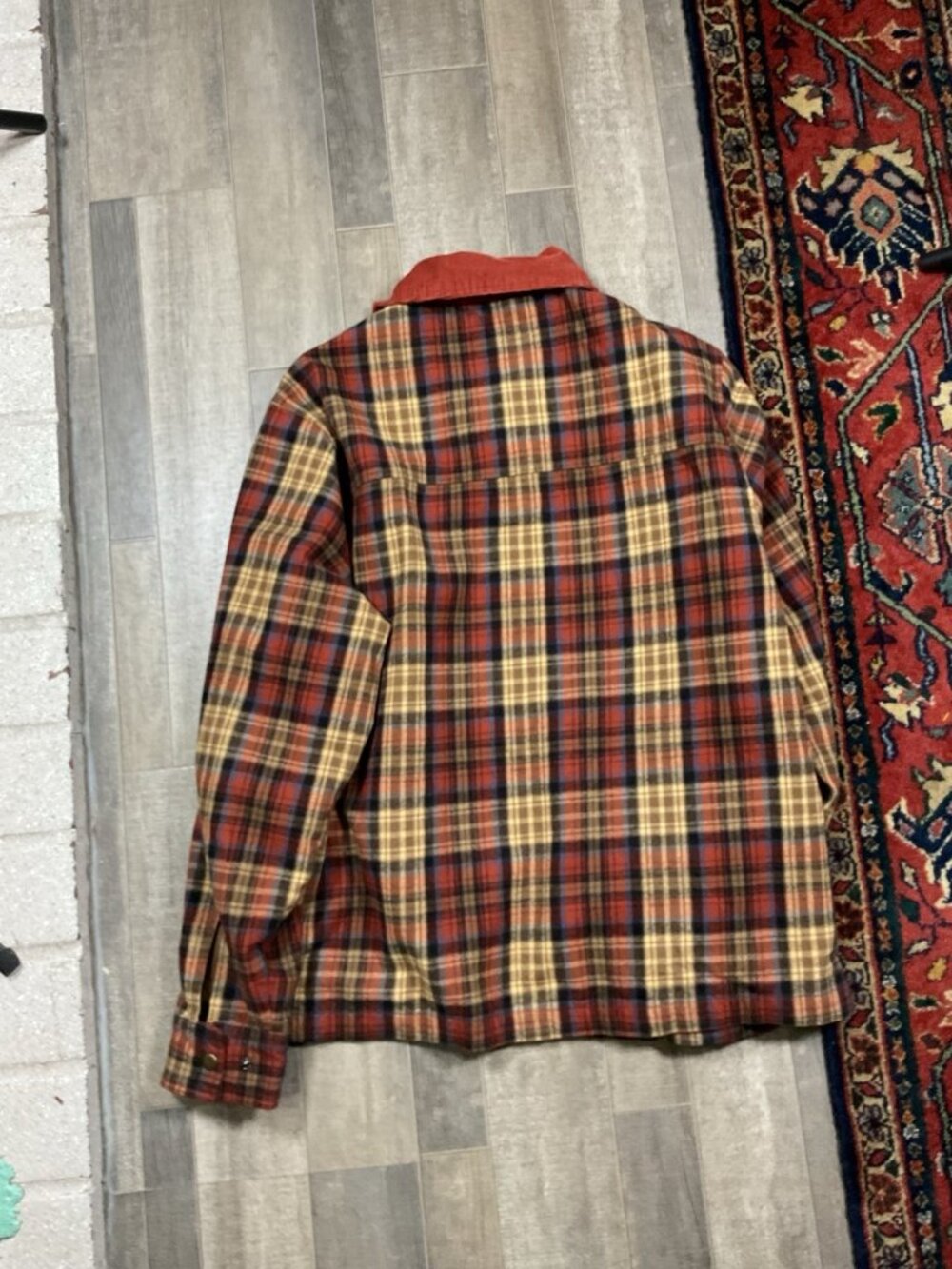Vans Medium Shacket Flannel Full Zip Earthy Tone Corduroy Collar Rust Color - Picture 9 of 11